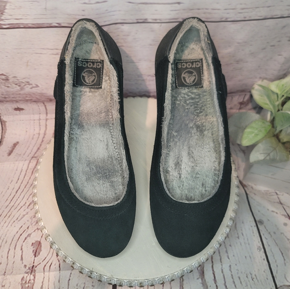 Crocs Mammoth Winter Ballet Flats in black suede.